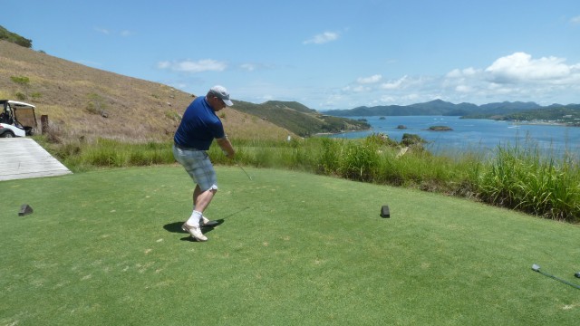 Me teeing off from the 16th tee at Hamilton Island Golf Club