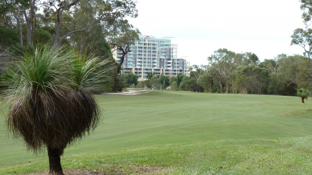 The 18th fairway at Pelican Waters Golf Club