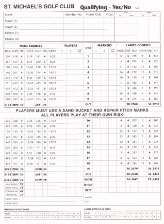 Scorecard for St Michaels Golf Club