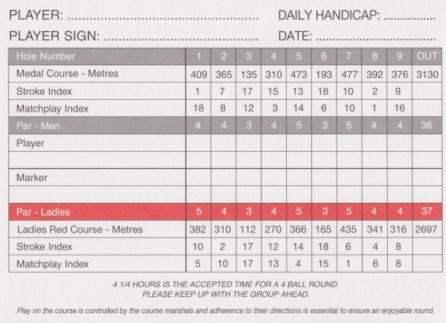 Front 9 scorecard for The Dunes Golf Links