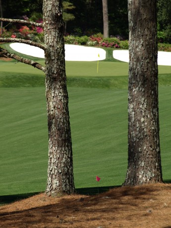 Phil's approach to the 13th green at Augusta National Golf Club