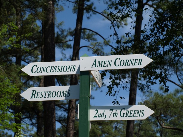 Sign to Amen Corner at Augusta National Golf Club