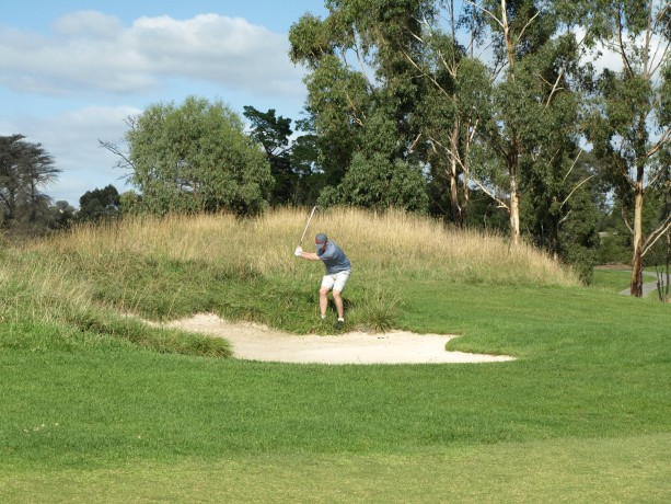 James playing out of a bunker on the 6th at Heritage Golf & Country Club St Johns Course