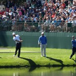 Skimming the 16th pond at the Masters