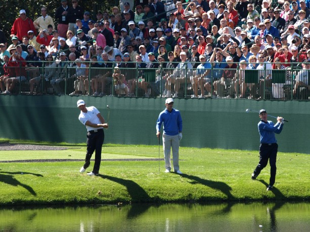 Skimming the 16th pond at the Masters