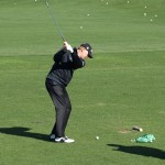 Steve Stricker on the driving range at the Masters