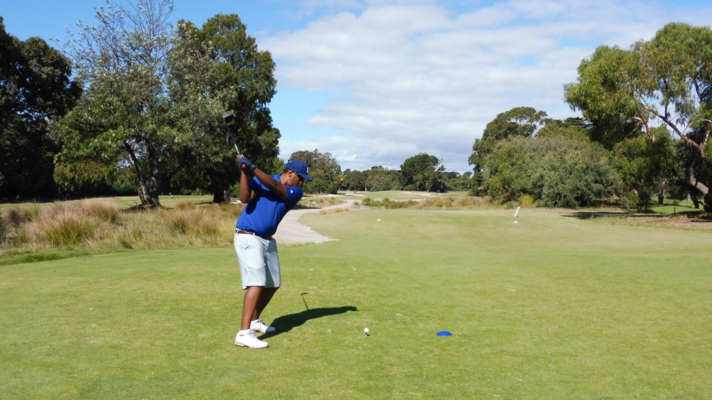 Izzy teeing off on the 9th tee at Victoria Golf Club