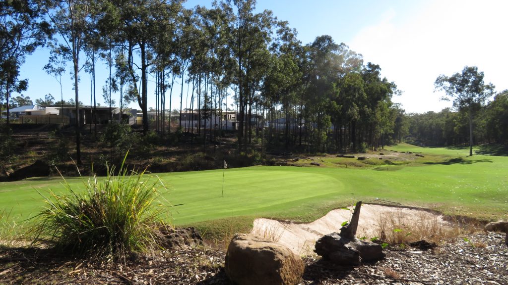 The 2nd green at Brookwater Golf Club