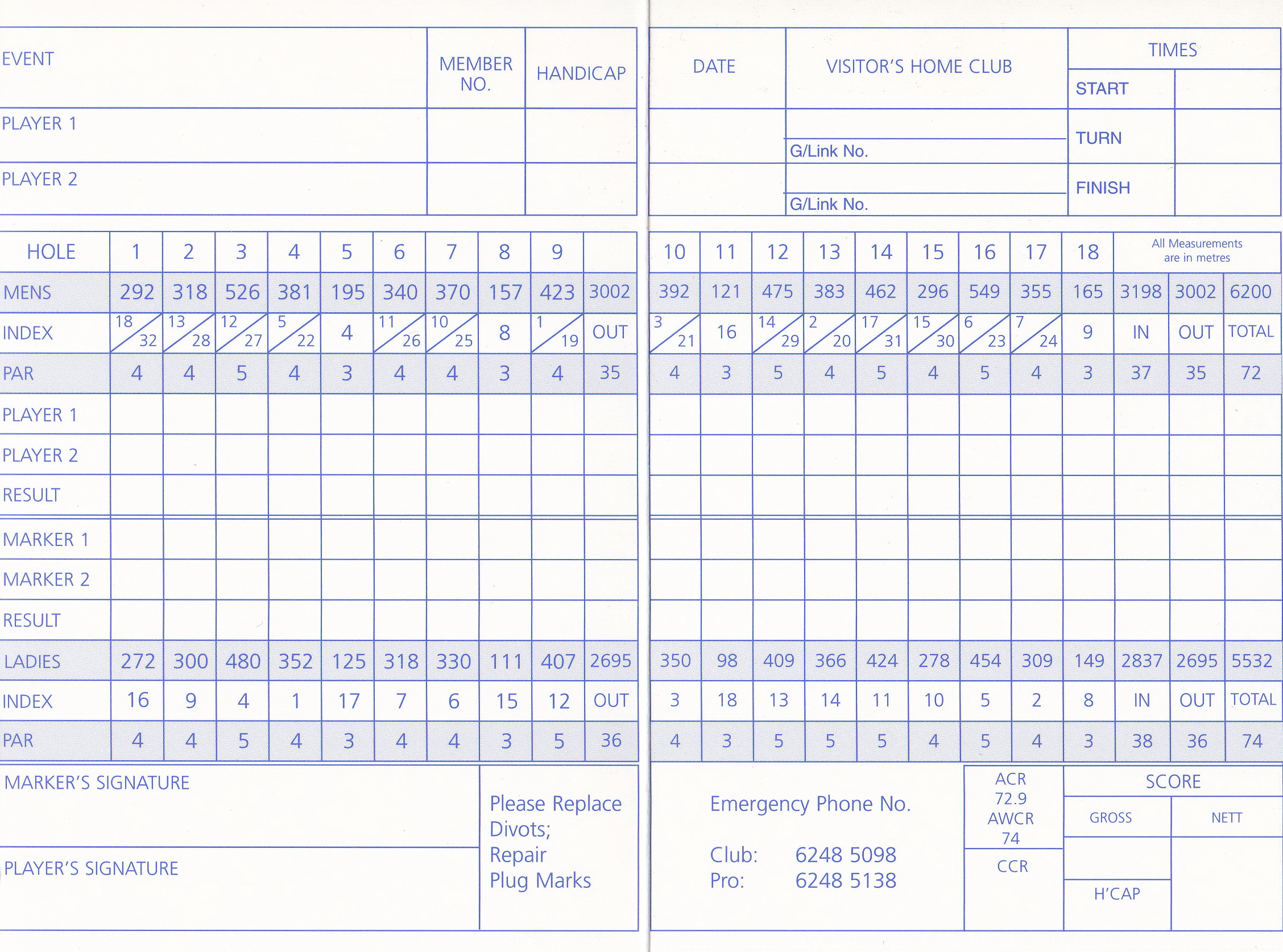 Tasmania Golf Club Scorecard - Aussie Golf Quest