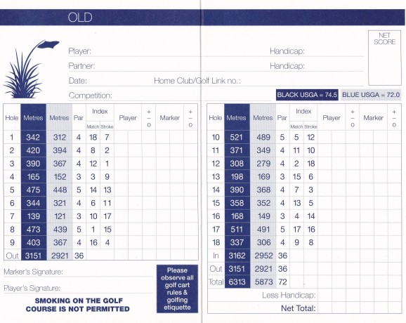 Scorecard for the Old course at The National Golf Club