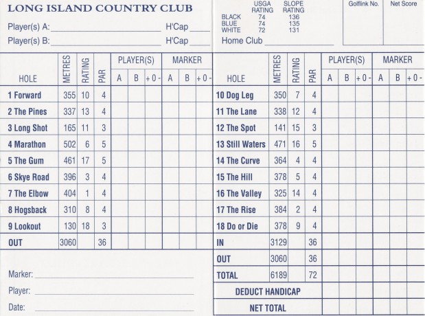 Scorecard for Long Island Country Club