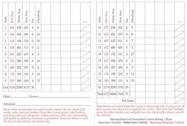 The scorecard of Bethpage State Park Black Course