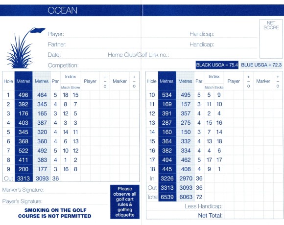 Scorecard for The National Golf Club Ocean Course