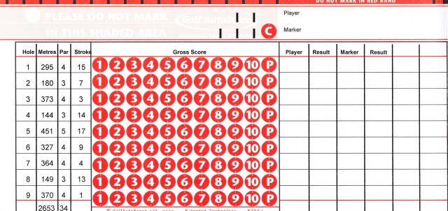 Front 9 scorecard at Barwon Heads Golf Club