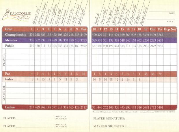 Scorecard for Kalgoorlie Golf Club