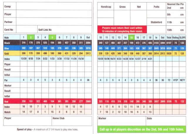 Scorecard for Murray Downs Golf Resort