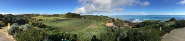 Panoramic of the 1st hole at The Cut Golf Club