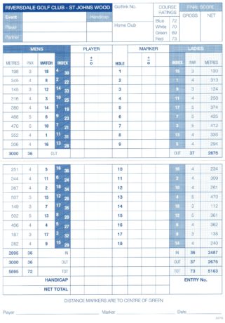 Scorecard for Riversdale Golf Club