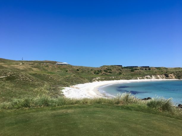 The 18th tee at Cape Wickham Links