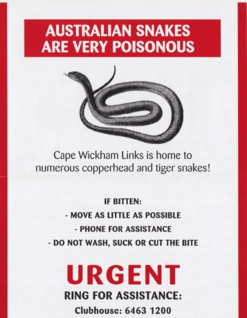 Snake warning at Cape Wickham Links