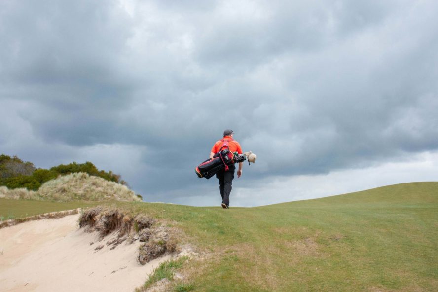 Carrying my golf bag at Barnbougle Lost Farm