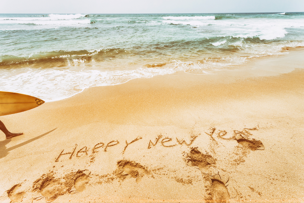 Beach scene Happy New Year