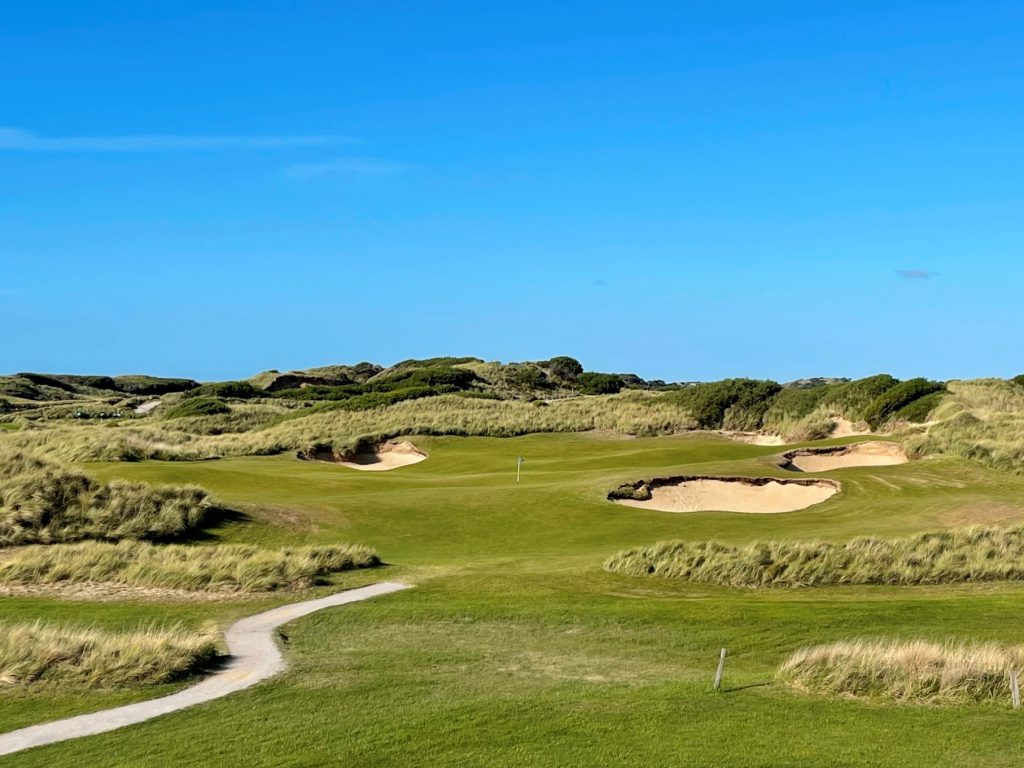 View of 13th hole from the 12th green at Barnbougle Dunes