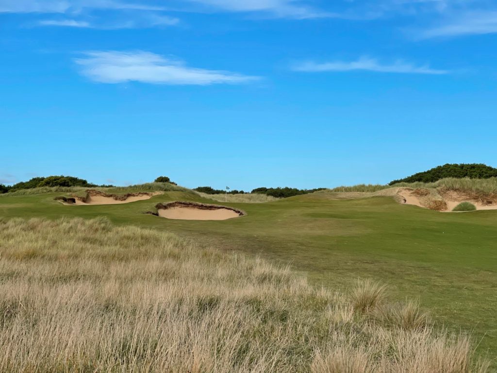 Looking up to the 14th green at Barnbougle Dunes