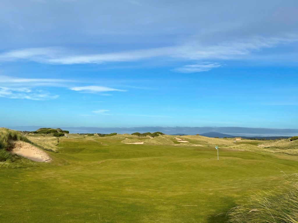 Looking back from the 17th green at Barnbougle Dunes