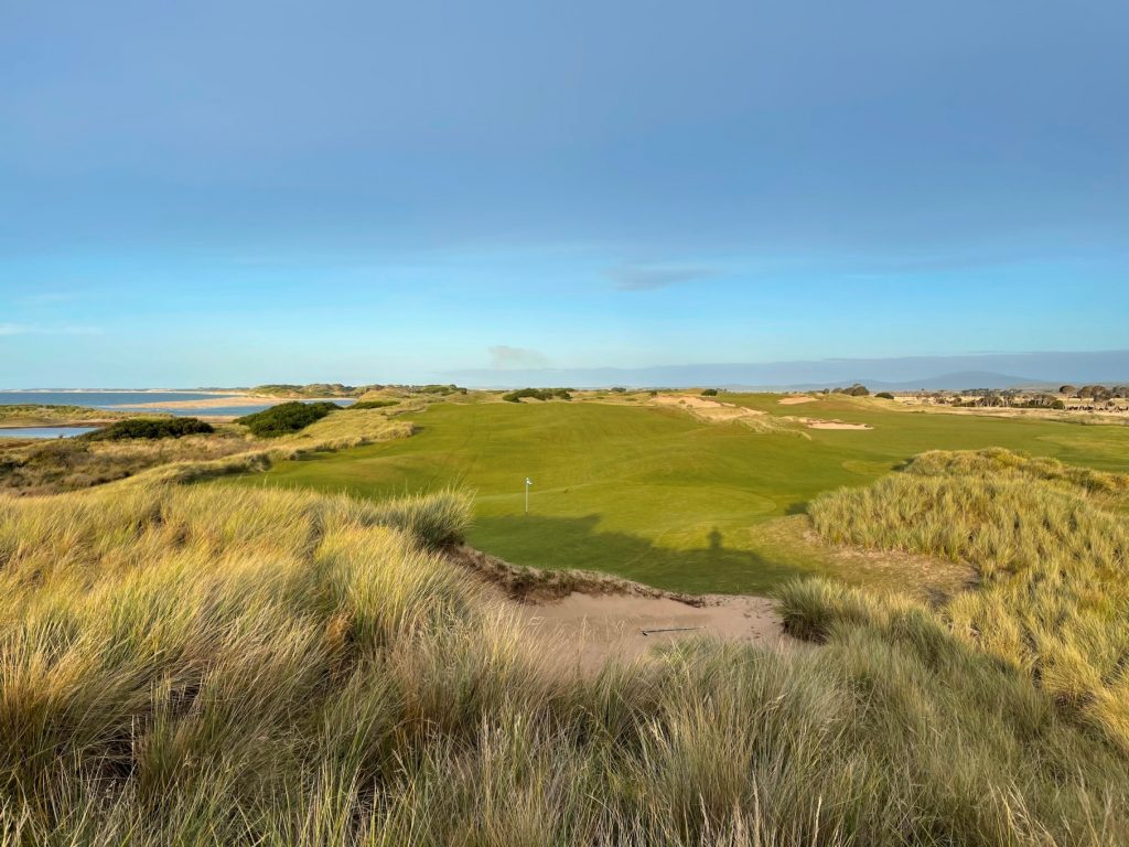 Looking back on the 18th hole at Barnbougle Dunes