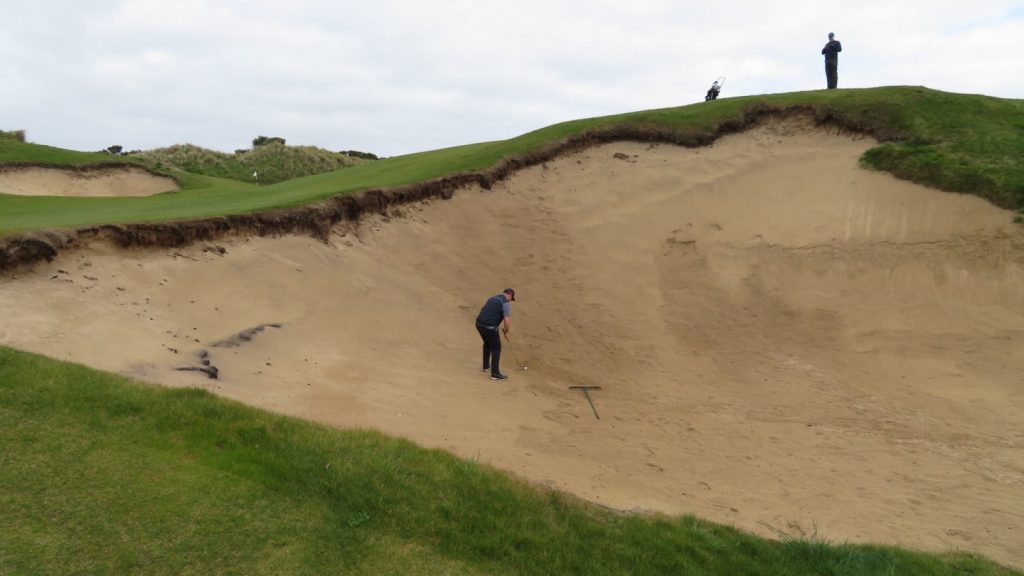 Massive fairway bunker on the 4th fairway at Barnbougle Dunes