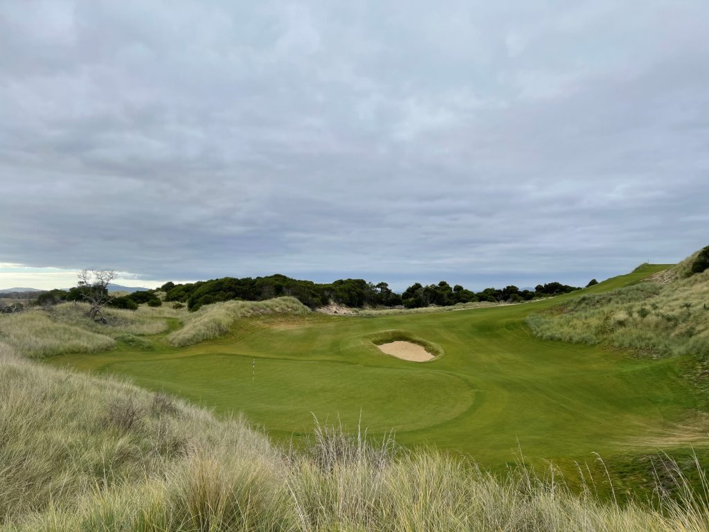 View of the 10th green from the 11th on Bougle Run