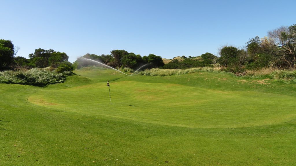 View of the undulating 2nd green on Bougle Run