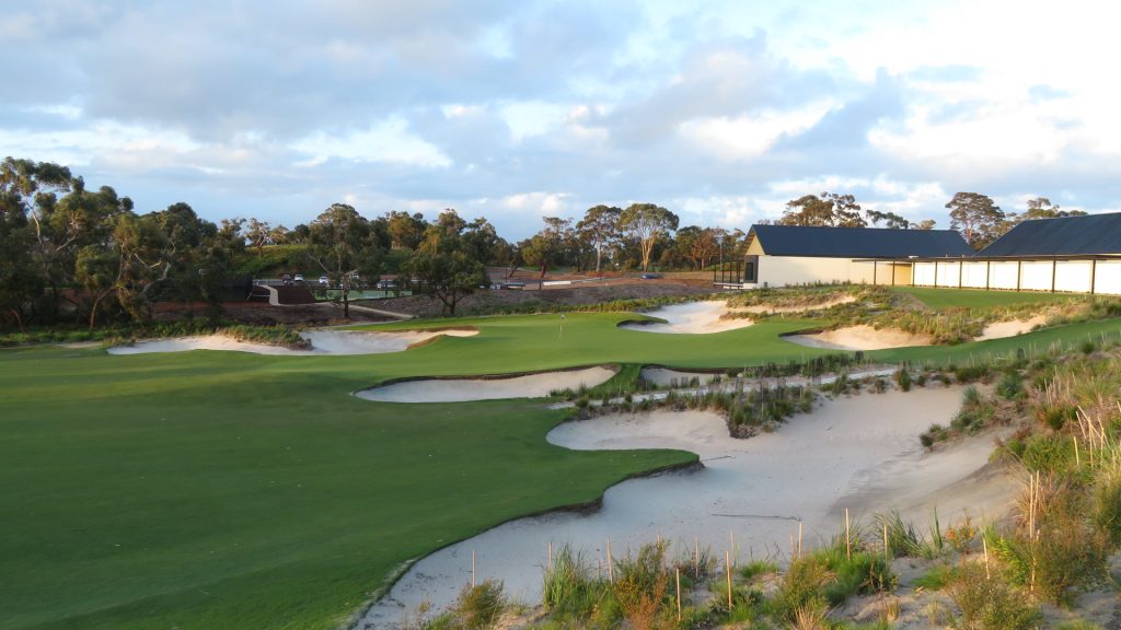 Looking down at the 18th green of the North course at Peninsula Kingswood