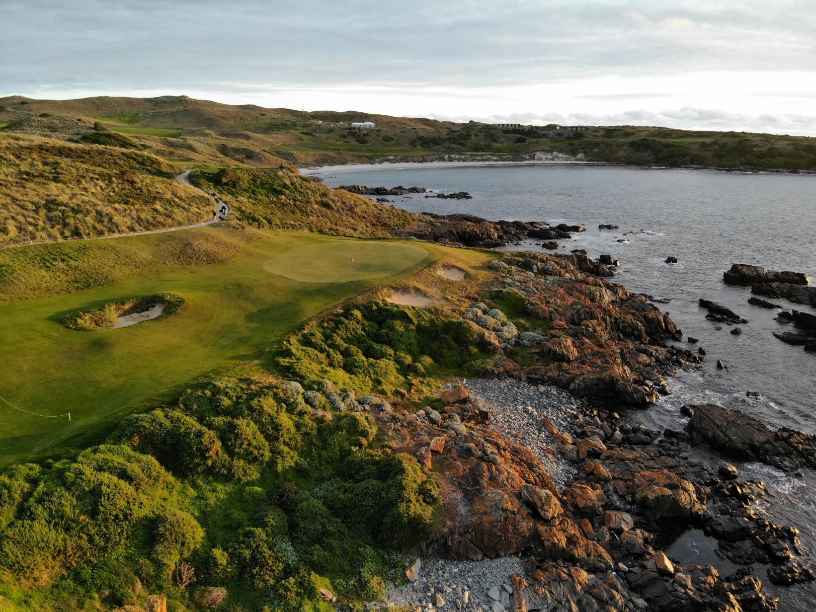 Arial view of the 16th green at Cape Wickham